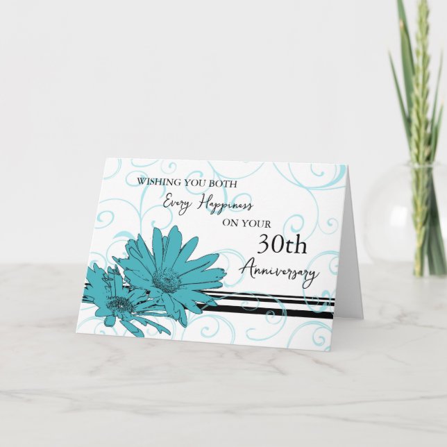 Blue Floral 30th Wedding Anniversary Card (Front)