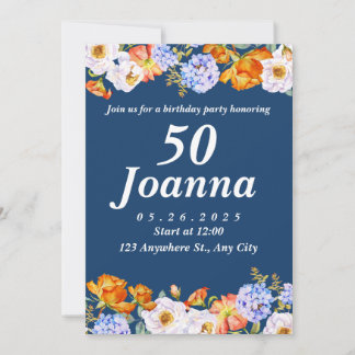 Blue Floral 50e anniversaire Invitation