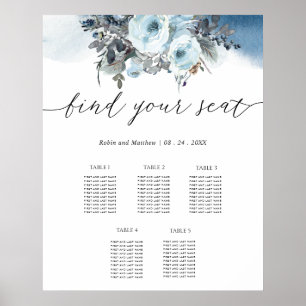 Blue Floral 5 Table or Less Seating Chart Sign