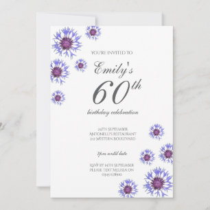 Blue Floral 60th Birthday Party Invitation