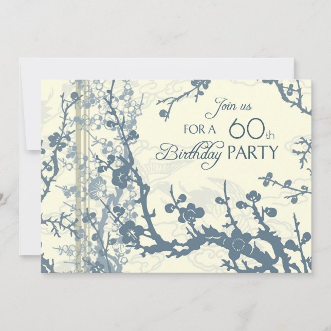 Blue Floral 60th Birthday Party Invitation Cards (Front)