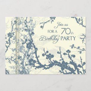 Blue Floral 70th Birthday Party Invitation Cards