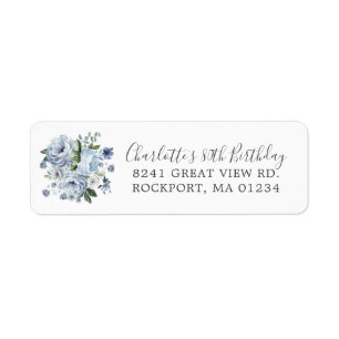 Blue Floral 80th Birthday Adresse de retour