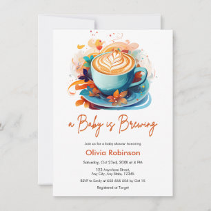 Blue Floral A Baby is Brewing Coffee Baby Shower Invitation