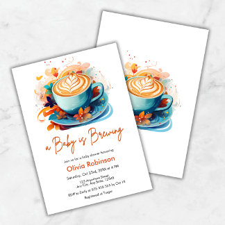 Blue Floral A Baby is Brewing Coffee Baby Shower Invitation