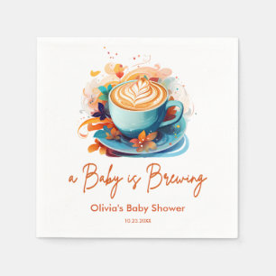 Blue Floral A Baby is Brewing Coffee Baby Shower Napkin
