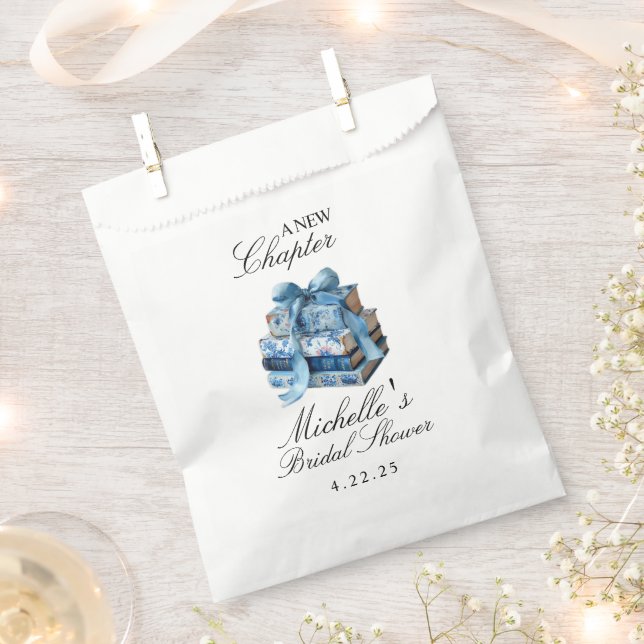 Blue Floral A New Chapter Bridal Shower  Favour Bag (Clipped)