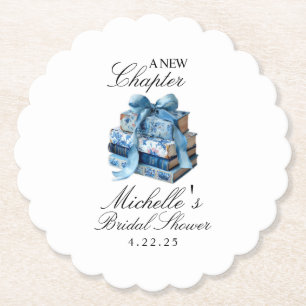 Blue Floral A New Chapter Bridal Shower Paper Coaster