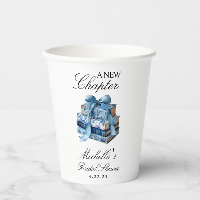 Blue Floral A New Chapter Bridal Shower  Paper Cups (Front)