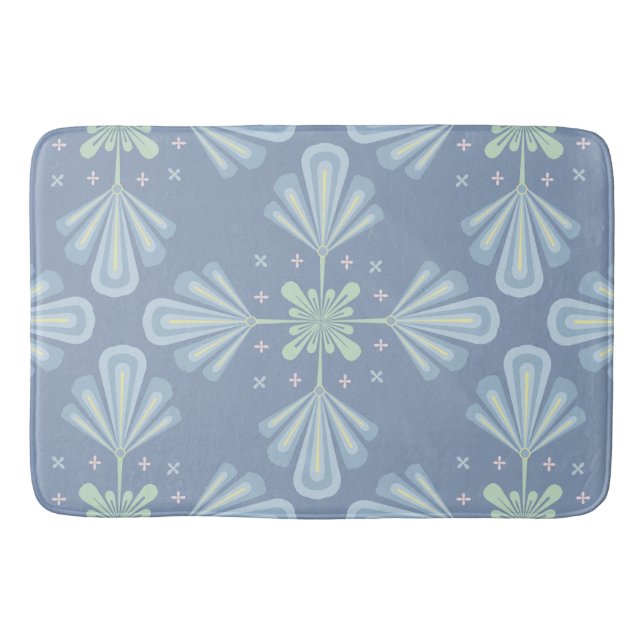 Blue Floral Abstract Pattern Bath Mat (Front)