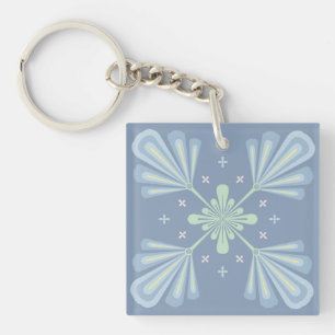 Blue Floral Abstract Pattern Keychain