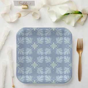Blue Floral Abstract Pattern Paper Plate