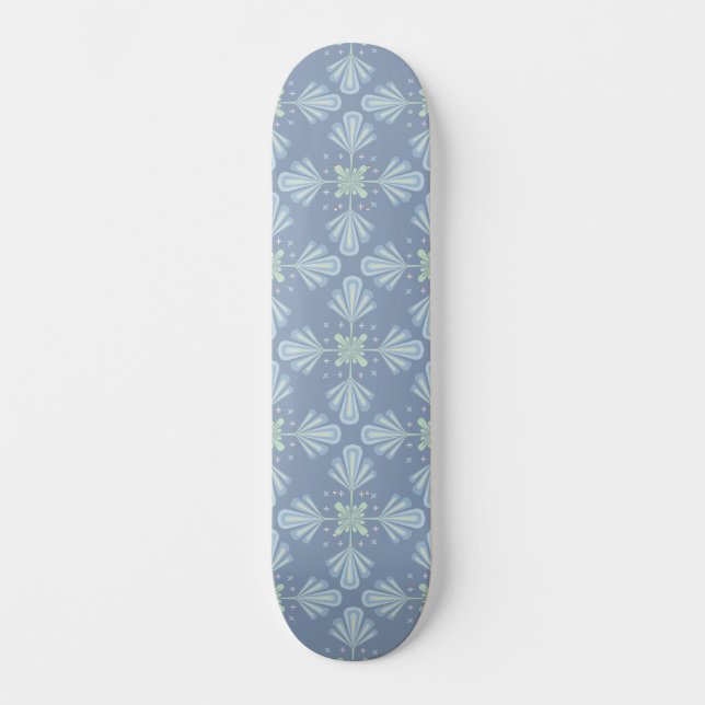 Blue Floral Abstract Pattern Skateboard (Front)