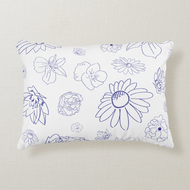 Blue Floral Accent Pillow (Front)