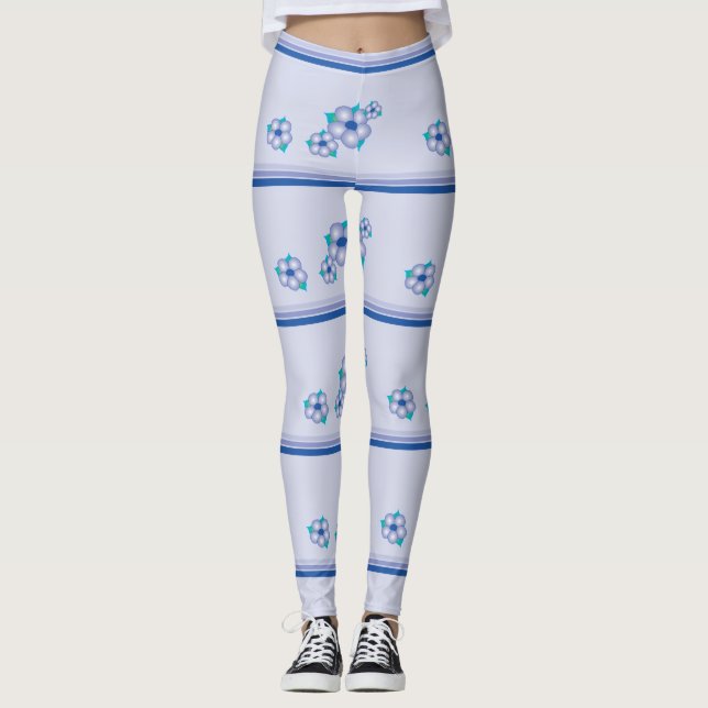 Blue Floral Accented Leggings (Front)