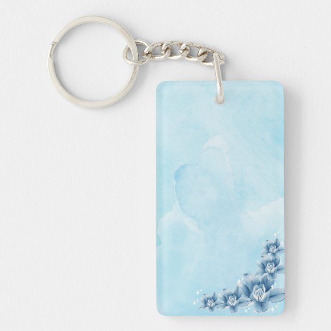 Blue Floral Acrylic Charm Keychain (Front)