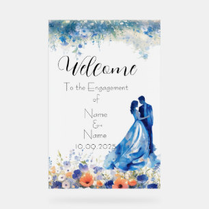 Blue Floral acrylic Engagement sign