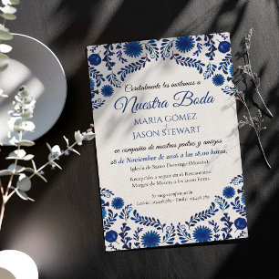 Blue Floral Aesthetic Botanical Spanish Wedding Invitation