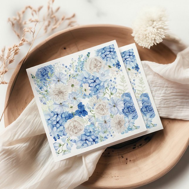 Blue Floral Allover Print Bridal Shower Napkin (Creator Uploaded)