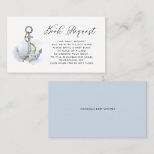 Blue Floral Anchor Nautical Baby Book Request Card