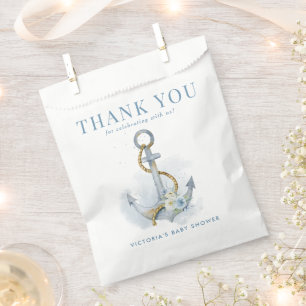 Blue Floral Anchor Nautical Baby Shower Thank You Favour Bag