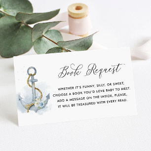 Blue Floral Anchor Nautical Book Request Enclosure Card
