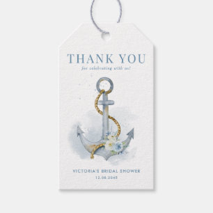Blue Floral Anchor Nautical Bridal Shower Gift Tags