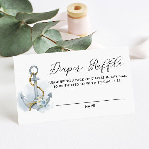 Blue Floral Anchor Nautical Diaper Raffle Card