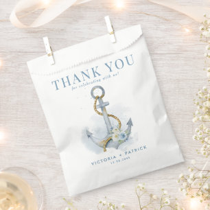 Blue Floral Anchor Nautical Wedding Thank You Favour Bag