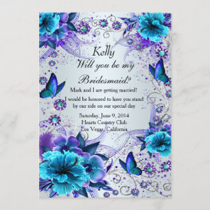 Blue Floral And Butterfly Bridesmaid Card