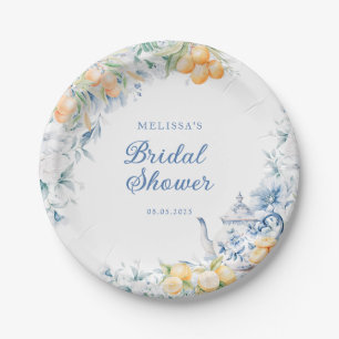 Blue Floral and Citrus Bridal Shower Tea Party Paper Plate