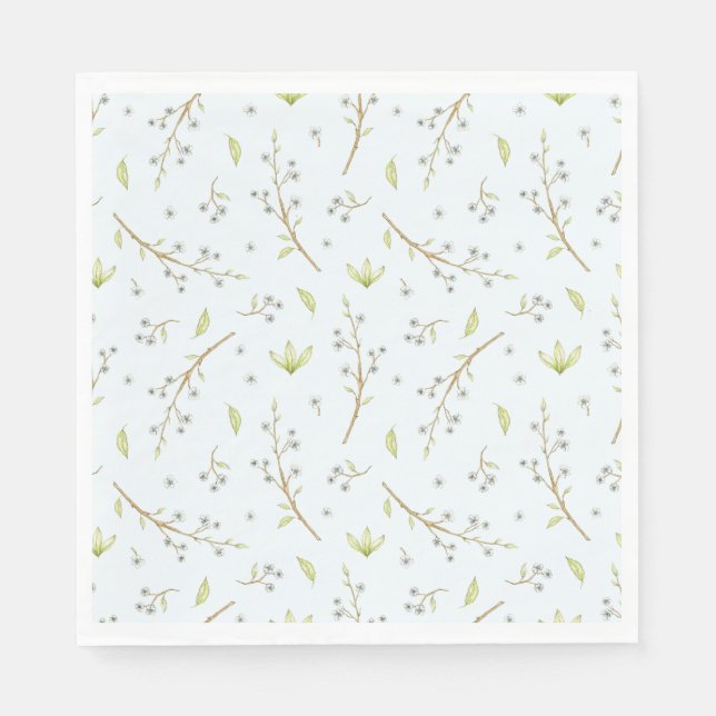 Blue Floral and Greenery boy baby shower  Napkin (Front)