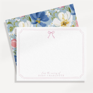 blue floral and Pink frame Nursery Note Card
