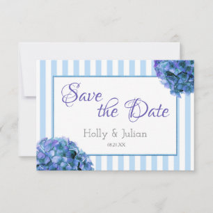 Blue Floral and Stripe Save the Date Card
