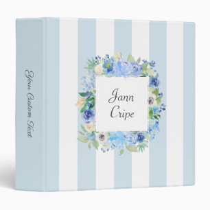 Blue Floral and Stripes with Your Custom Text Binder