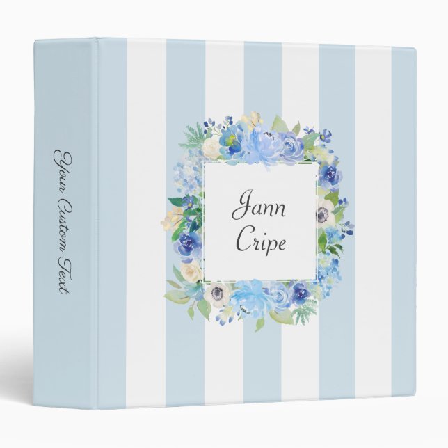 Blue Floral and Stripes with Your Custom Text Binder (Front/Spine)