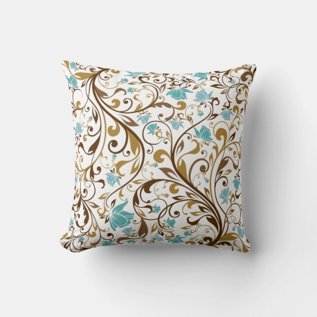 blue floral and swirls pillow (Front)
