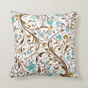 blue floral and swirls pillow