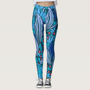 Blue Floral Antique Boho Modern Leggings