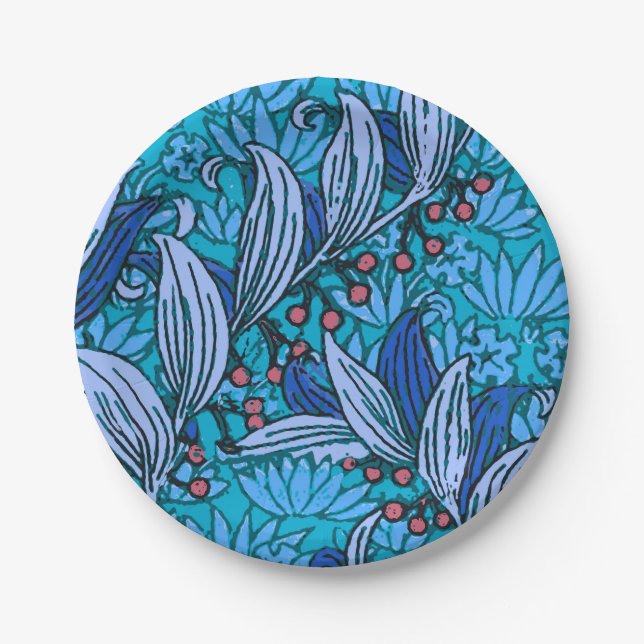 Blue Floral Antique Boho Modern Paper Plate (Front)