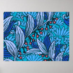 Blue Floral Antique Boho Modern Poster