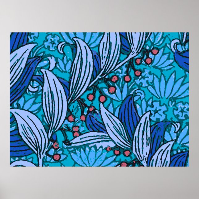 Blue Floral Antique Boho Modern Poster (Front)