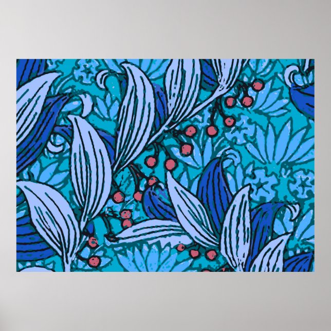 Blue Floral Antique Boho Modern Poster (Front)