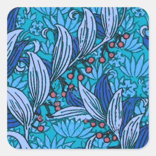 Blue Floral Antique Boho Modern Square Sticker