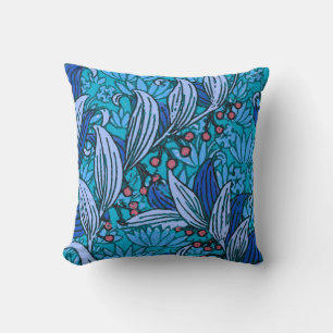 Blue Floral Antique Boho Modern Throw Pillow