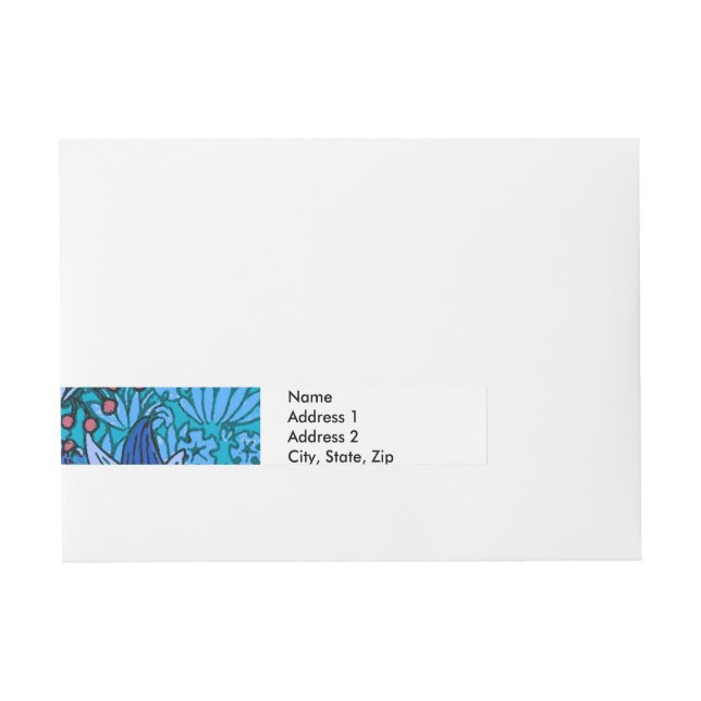Blue Floral Antique Boho Modern Wraparound Address Label (Front)
