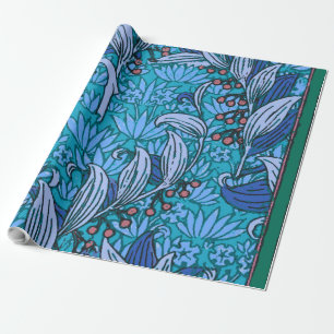 Blue Floral Antique Boho Modern Wrapping Paper