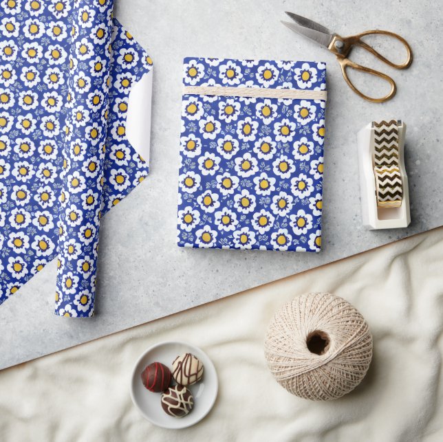 Blue Floral Arabic Pattern Wrapping Paper (Crafts)