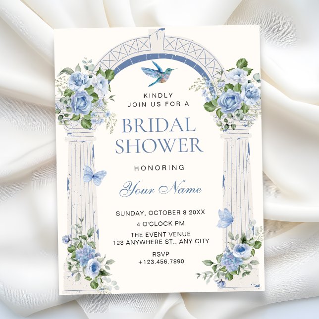 Blue floral arch bridal shower invitation (Creator Uploaded)