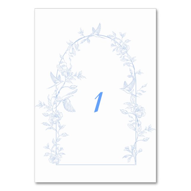 Blue Floral Arch Framed Wedding Table Number (Front)
